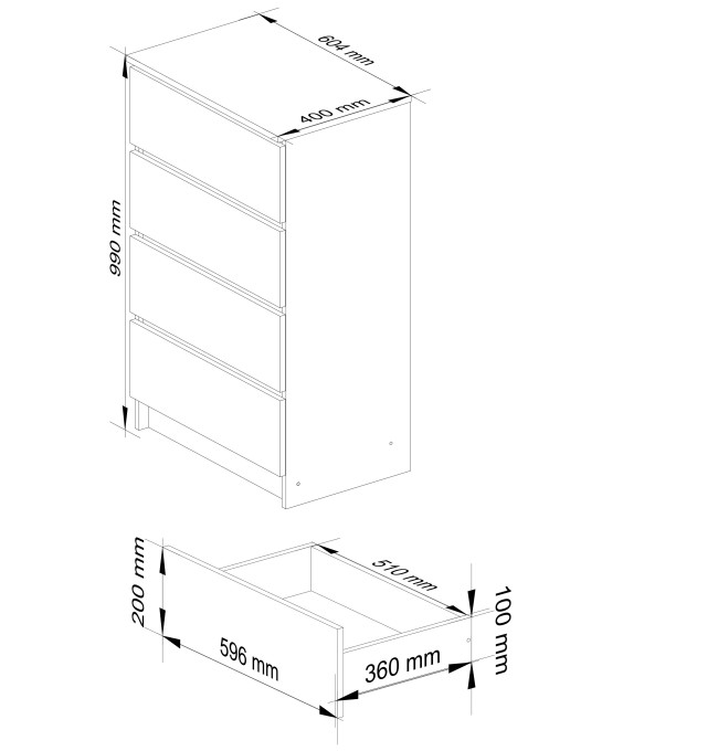 Komoda K60 4SZ sonoma/bílá