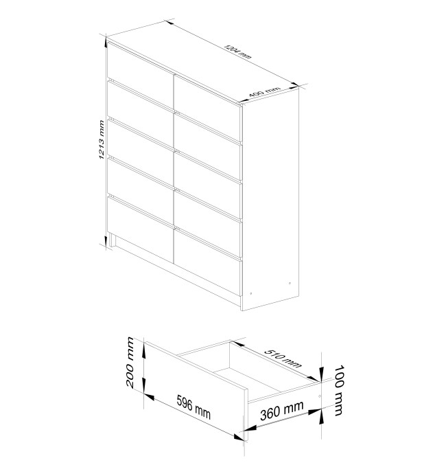Komoda K120 10SZ CLP bílá, lesk