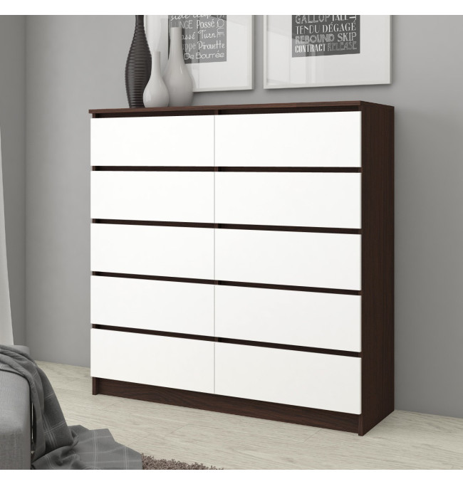 Komoda K120 10SZ CLP wenge/bílá