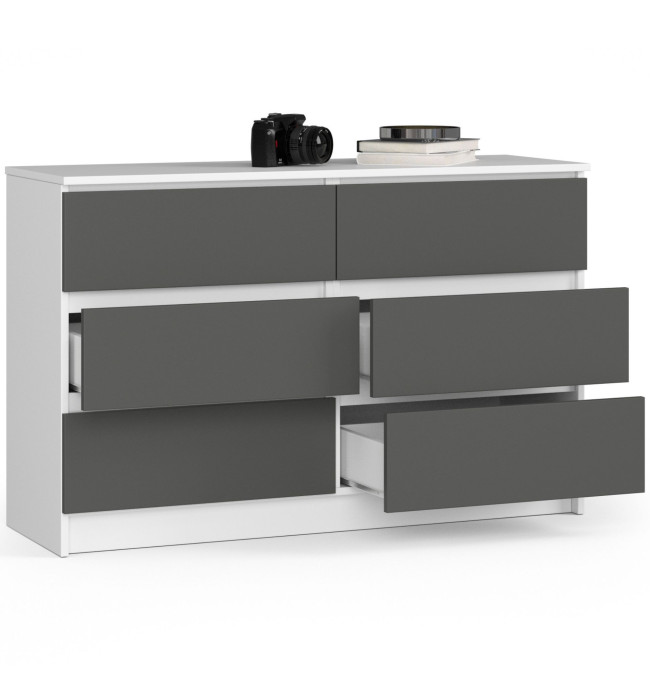 Komoda K120 6SZ CLP bílá / šedá