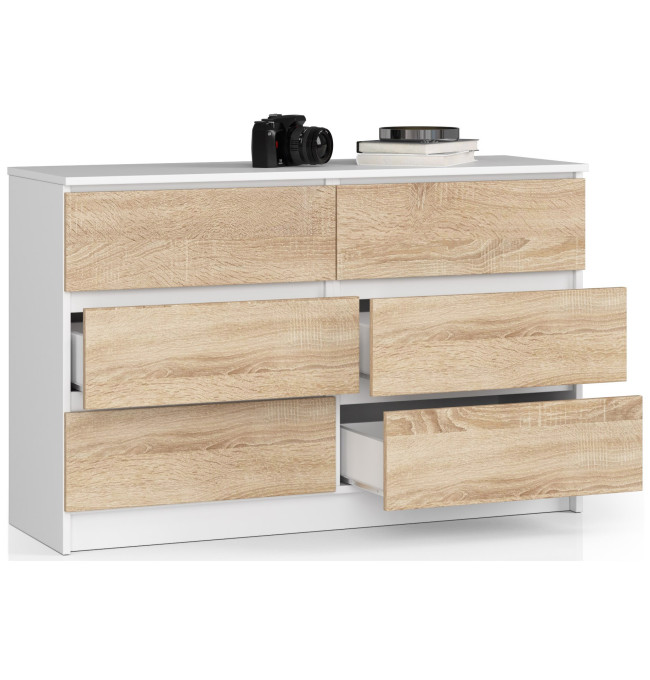 Komoda K120 6SZ CLP bílá/sonoma