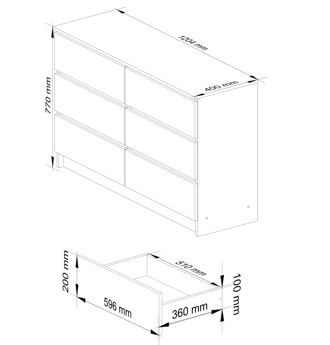 Komoda K120 6SZ CLP bílá/sonoma