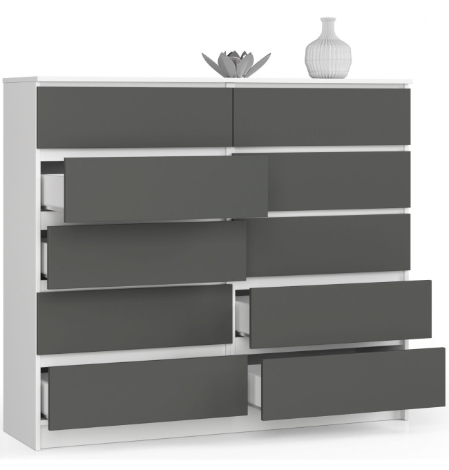 Komoda K140 10SZ CLP bílá / šedá