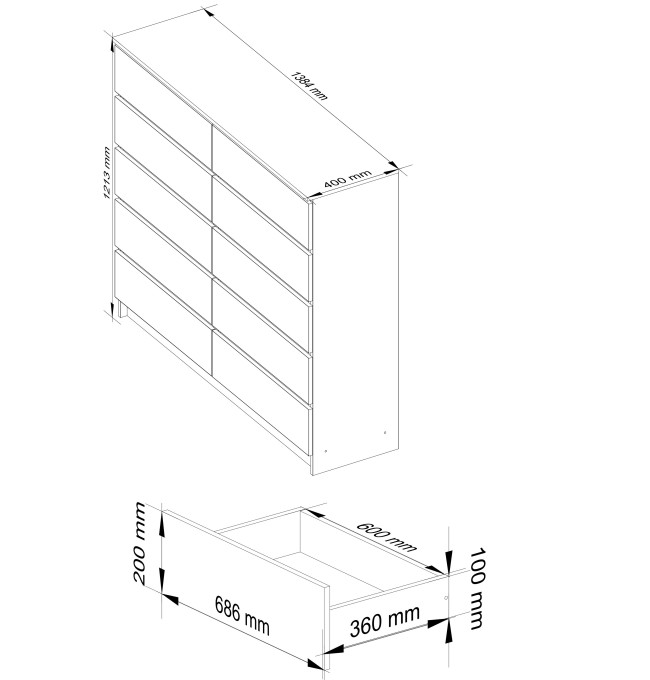 Komoda K140 10SZ CLP bílá / šedá