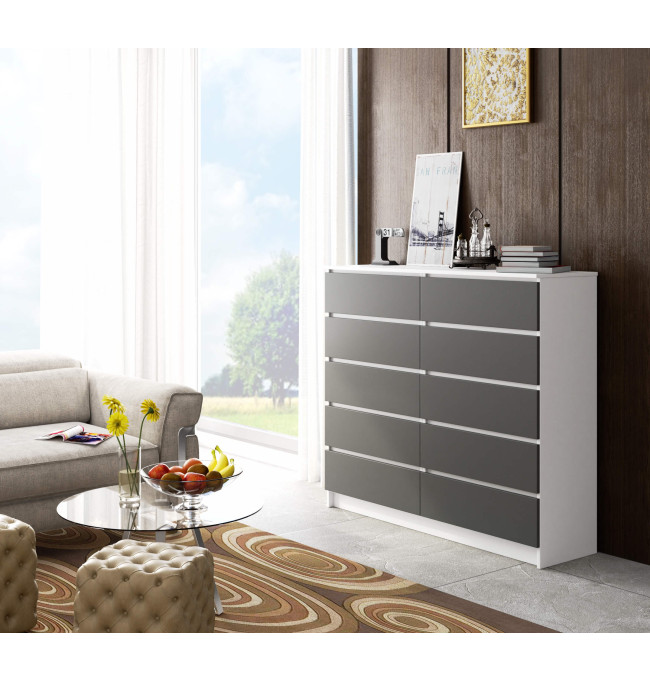 Komoda K140 10SZ CLP bílá / šedá