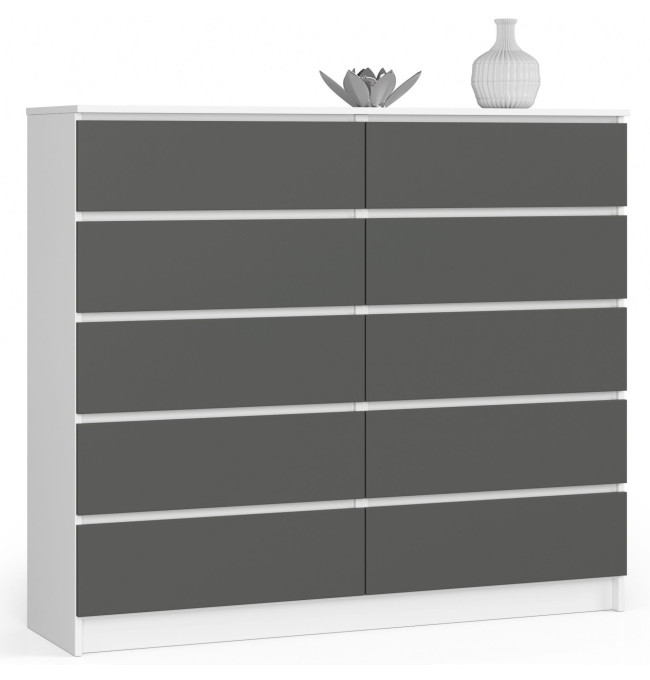 Komoda K140 10SZ CLP bílá / šedá