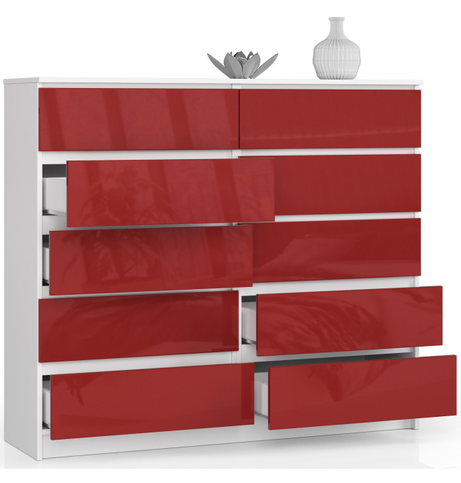 Komoda K140 10SZ CLP červená lesk