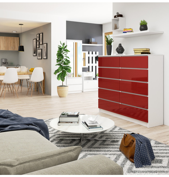 Komoda K140 10SZ CLP červená lesk