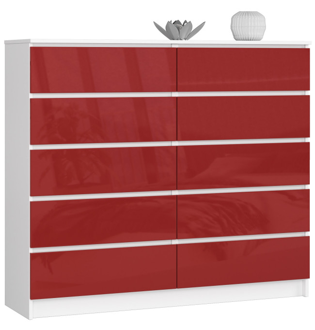 Komoda K140 10SZ CLP červená lesk