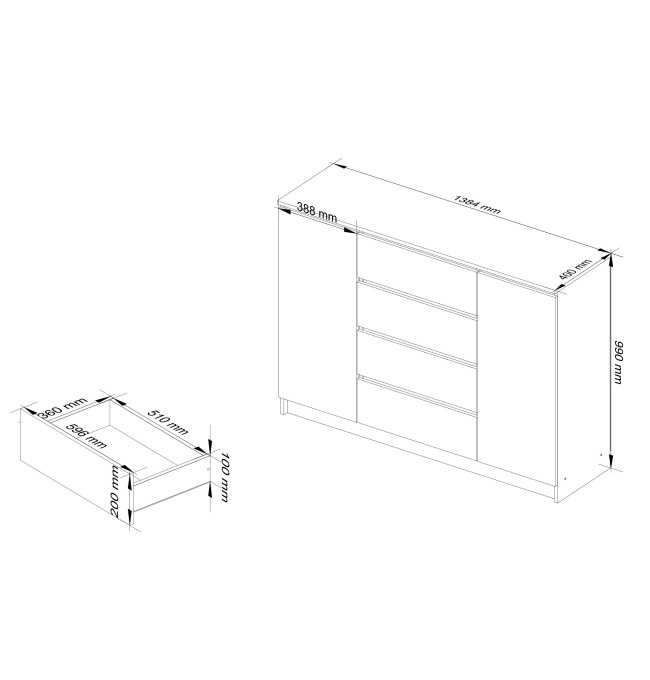 Komoda K140 2D 4SZ CLP černá, lesk