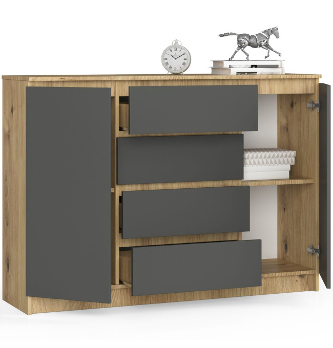 Komoda K140 2D 4SZ CLP dub artisan / šedá