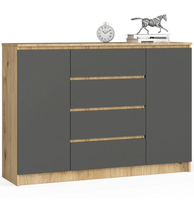 Komoda K140 2D 4SZ CLP dub artisan / šedá