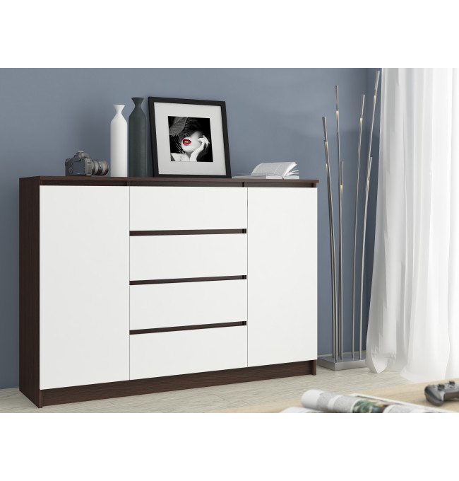 Komoda K140 2D 4SZ CLP wenge/bílá
