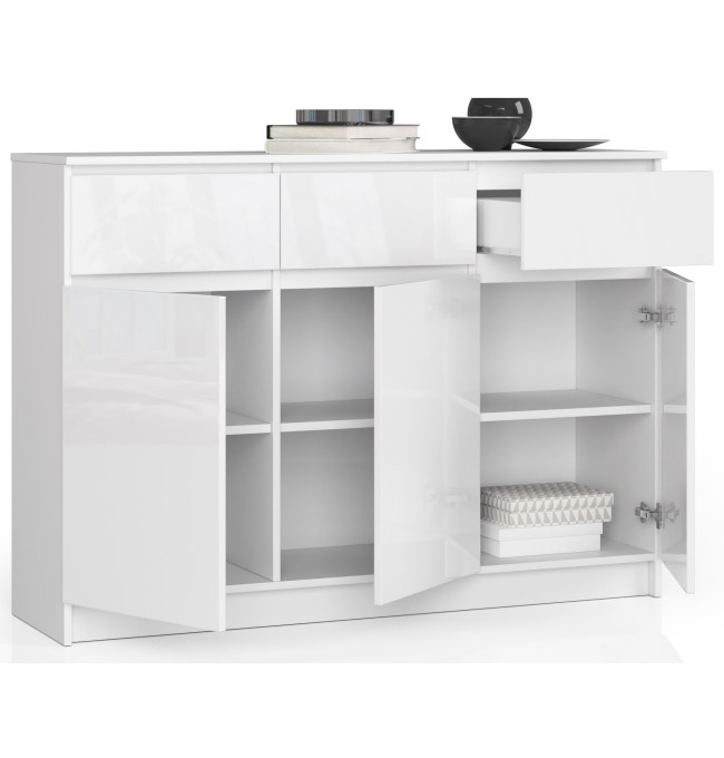 Komoda K140 3D 3SZ CLP bílá, lesk