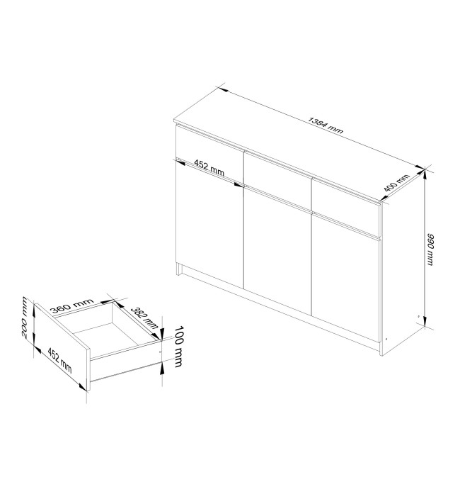 Komoda K140 3D 3SZ CLP bílá, lesk