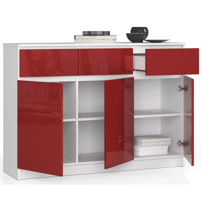 Komoda K140 3D 3SZ CLP červená, lesk