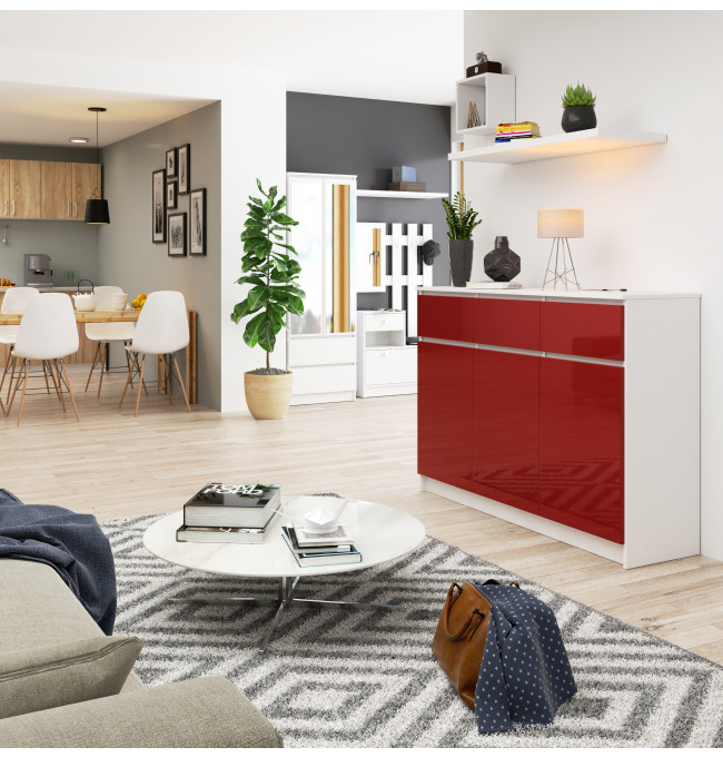 Komoda K140 3D 3SZ CLP červená, lesk