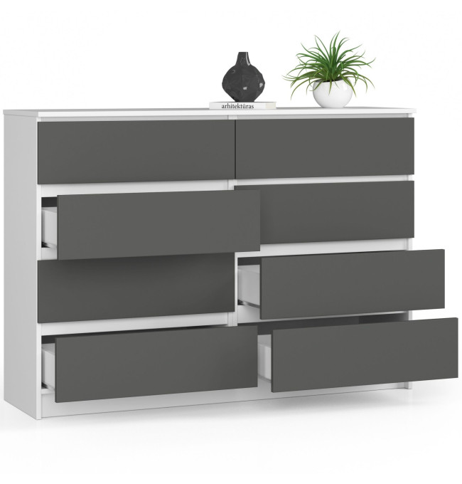 Komoda K140 8SZ CLP bílá / šedá