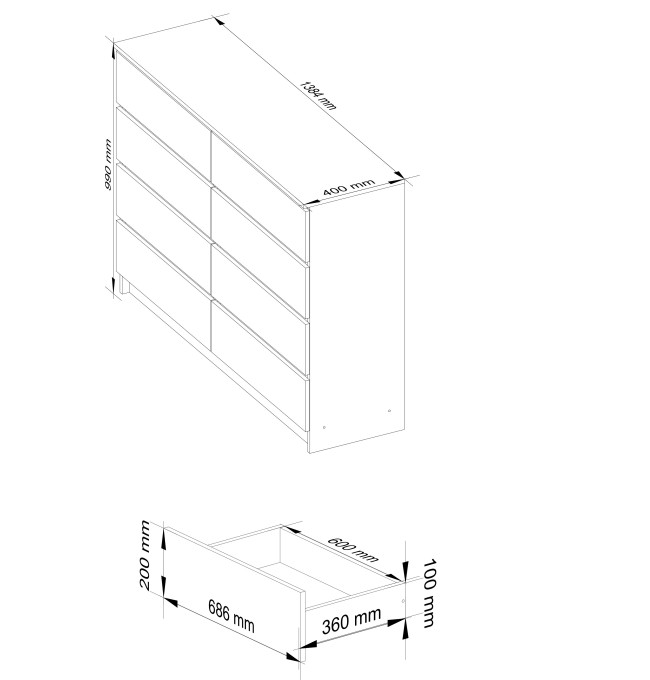 Komoda K140 8SZ CLP bílá / šedá