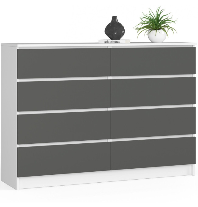 Komoda K140 8SZ CLP bílá / šedá