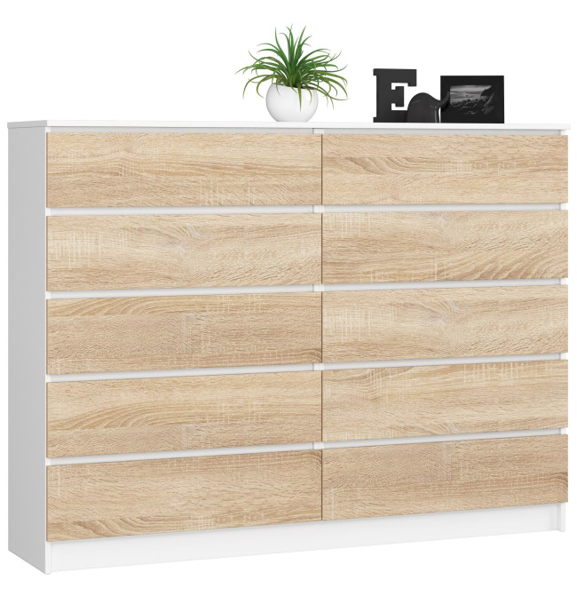 Komoda K160 10SZ CLP bílá / sonoma