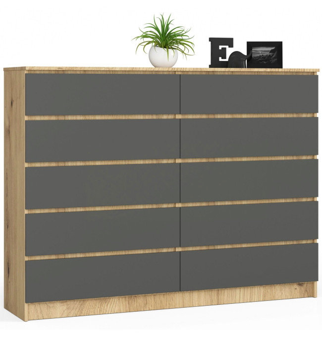 Komoda K160 10SZ CLP dub artisan / šedá