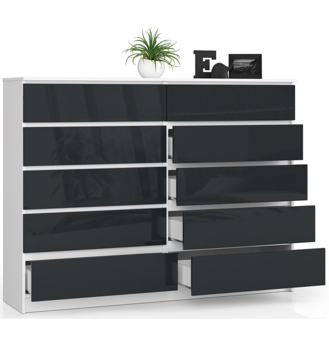Komoda K160 10SZ CLP grafitová, lesk