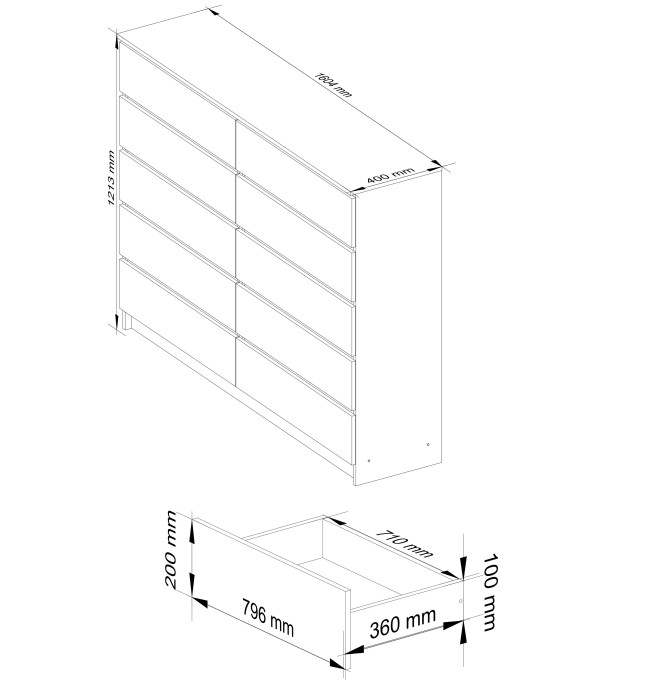 Komoda K160 10SZ CLP grafitová, lesk