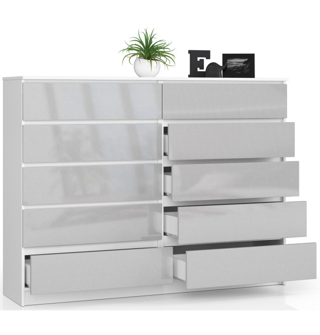 Komoda K160 10SZ CLP metalická, lesk