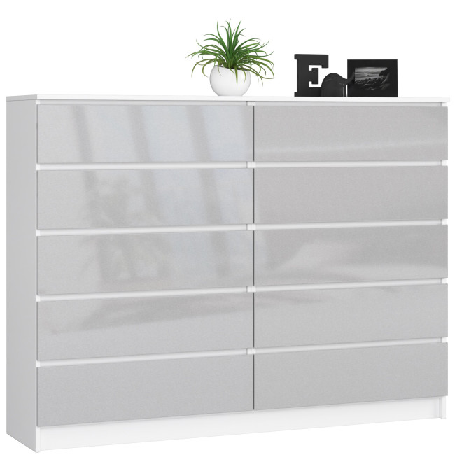 Komoda K160 10SZ CLP metalická, lesk