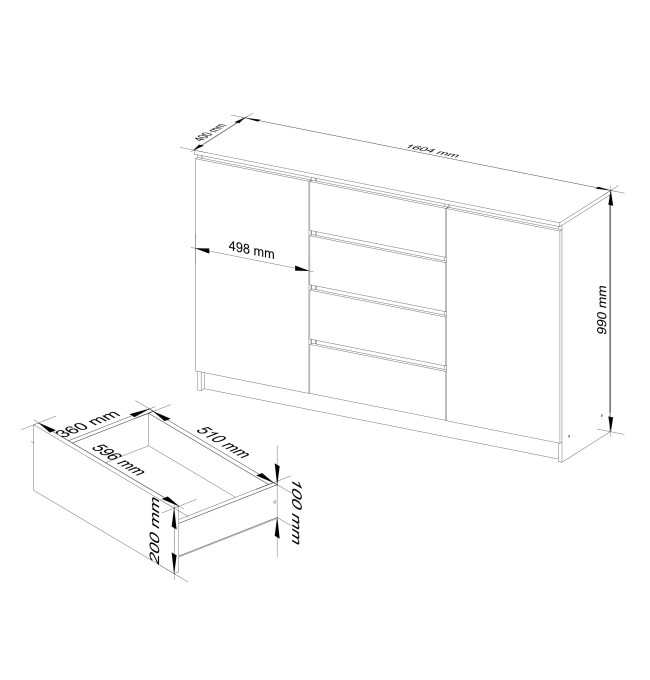 Komoda K160 2D 4SZ CLP bílá, lesk