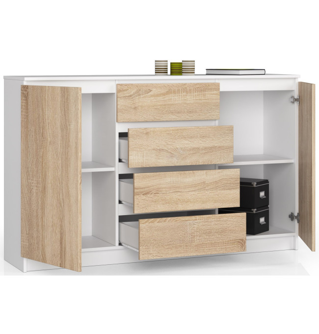 Komoda K160 2D 4SZ CLP biela / sonoma