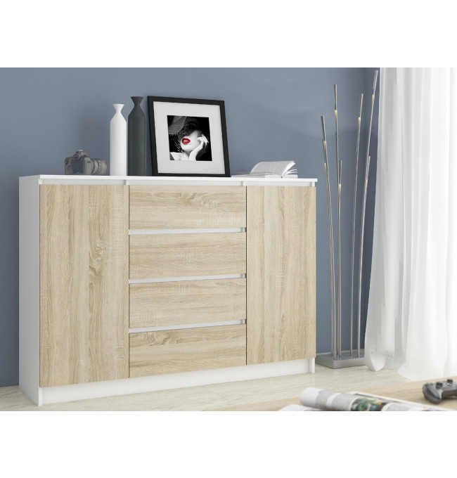 Komoda K160 2D 4SZ CLP biela / sonoma