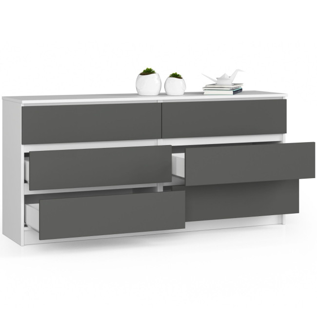 Komoda K160 6SZ CLP bílá / šedá