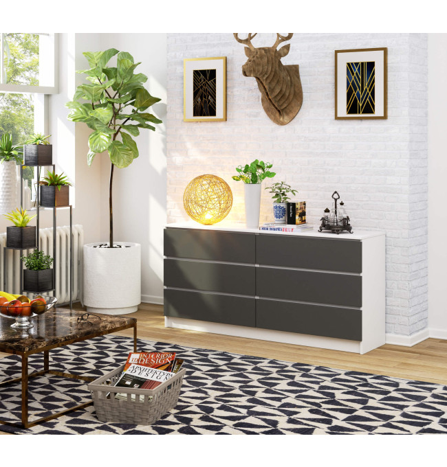 Komoda K160 6SZ CLP bílá / šedá