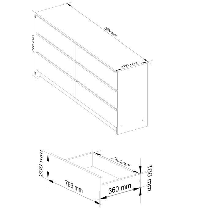 Komoda K160 6SZ CLP černá, lesk