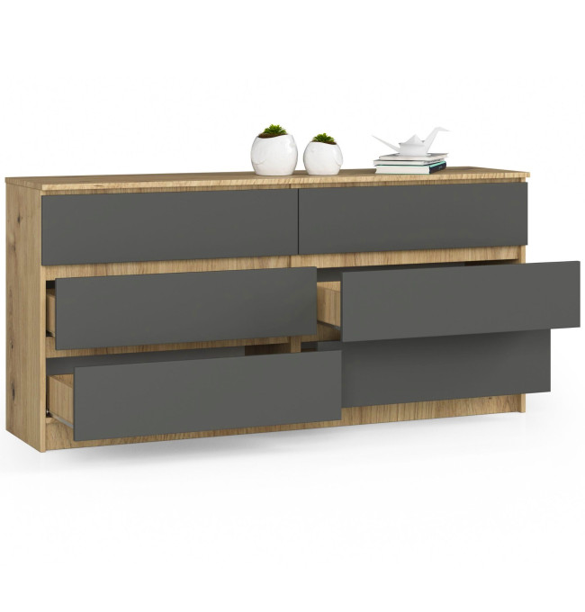 Komoda K160 6SZ CLP dub artisan / šedá