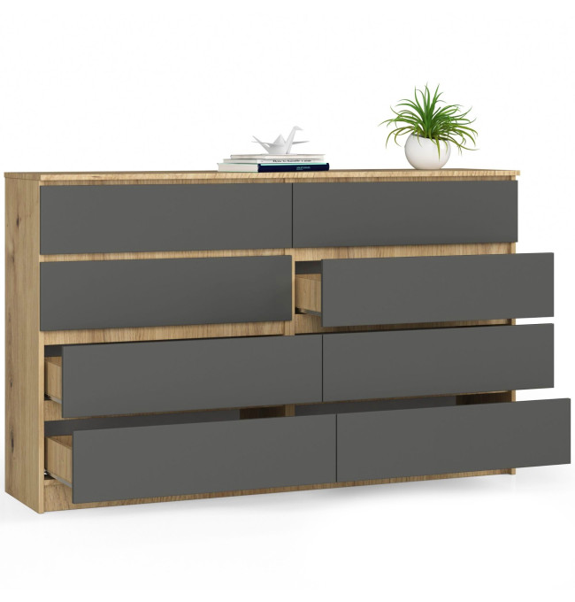 Komoda K160 8SZ CLP dub artisan / šedá