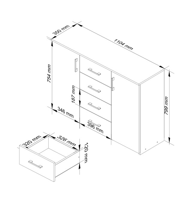 Komoda K45 bílá, lesk