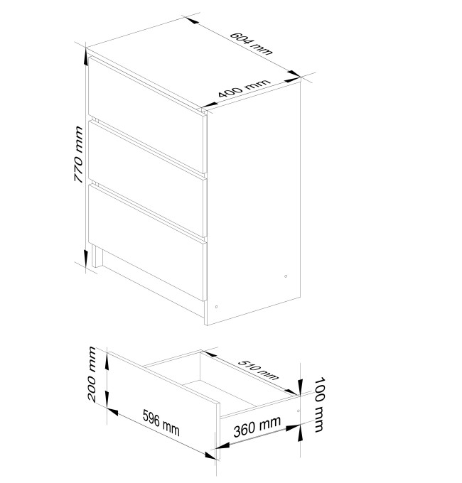 Komoda K60 3SZ CLP černá, lesk