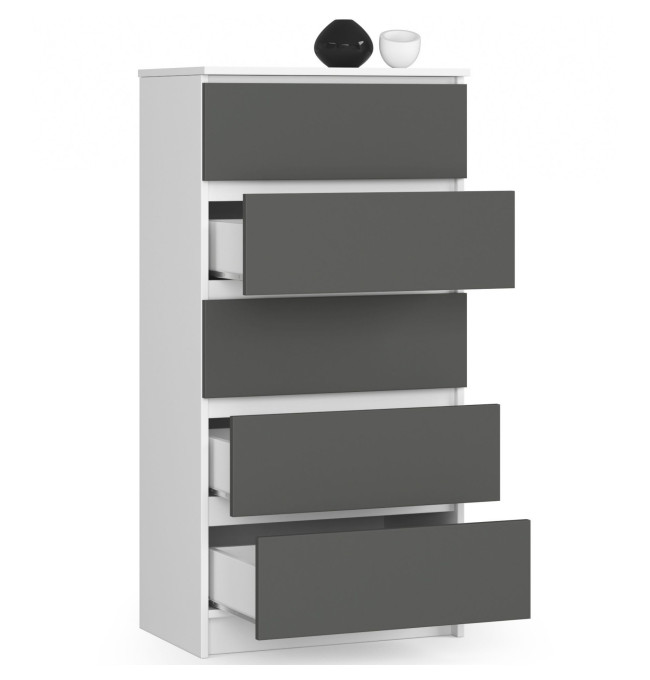 Komoda K60 5SZ CLP bílá / šedá