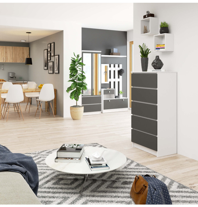 Komoda K60 5SZ CLP bílá / šedá