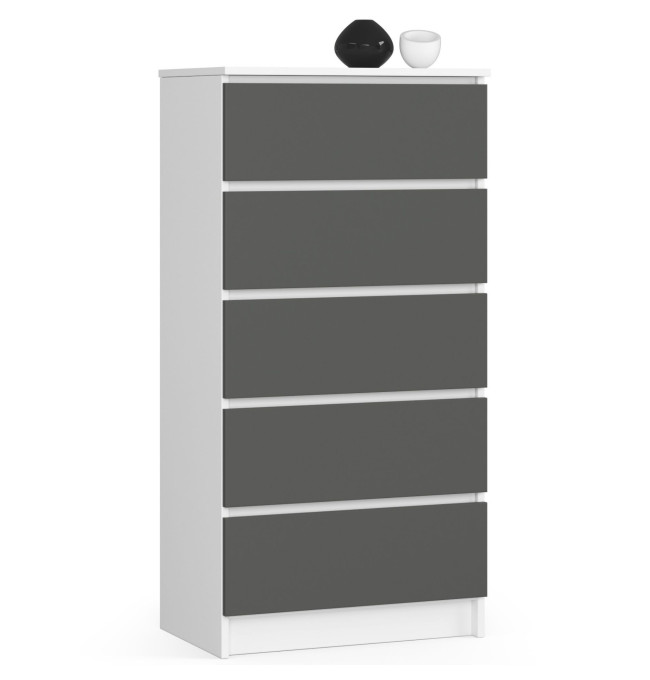 Komoda K60 5SZ CLP bílá / šedá
