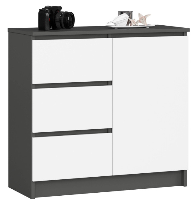 Komoda K80 JERRY 1D 3SZ grafitová / šedá, bílá