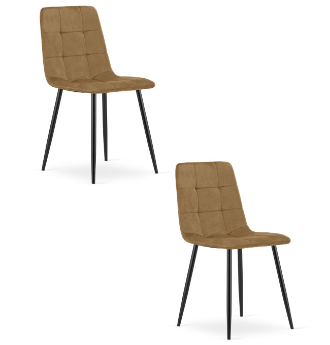 Set dvou jídelních židlí KARA sametové, hnědé / černé nohy (2 ks)