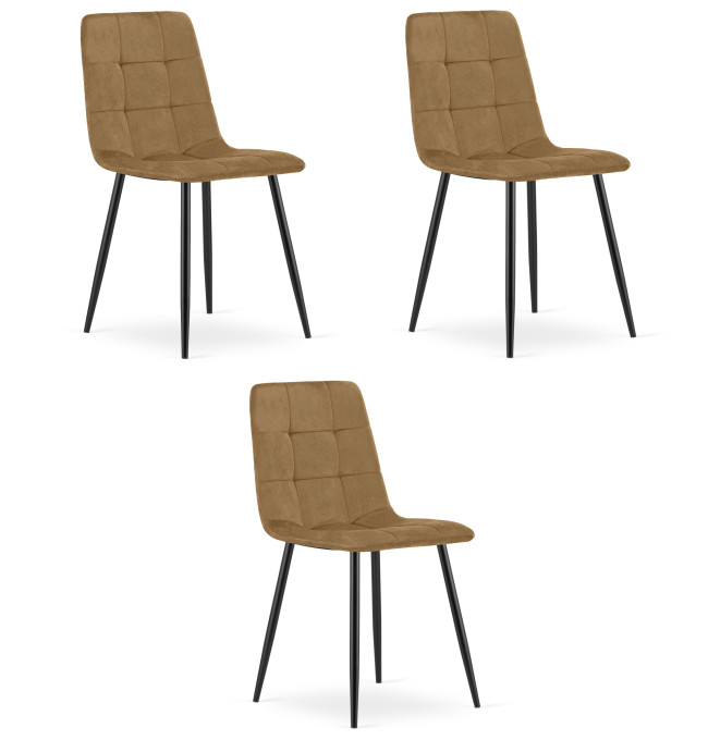 Set tří jídelních židlí KARA sametové, hnědé / černé nohy (3 ks)