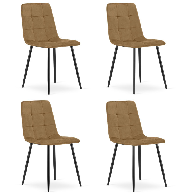 Set čtyř jídelních židlí KARA sametové, hnědé / černé nohy (4 ks)