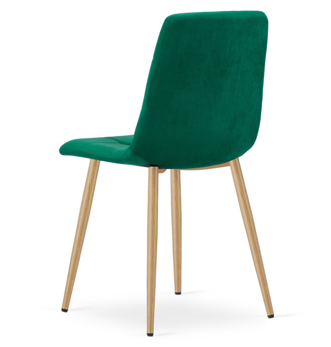 Set dvou jídelních židlí KARA sametové, tmavě zelené / hnědé nohy (2 ks)