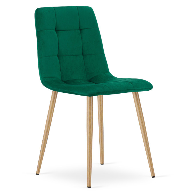 Set čtyř jídelních židlí KARA sametové, tmavě zelené / hnědé nohy (4 ks)