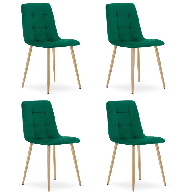 Set čtyř jídelních židlí KARA sametové, tmavě zelené / hnědé nohy (4 ks)